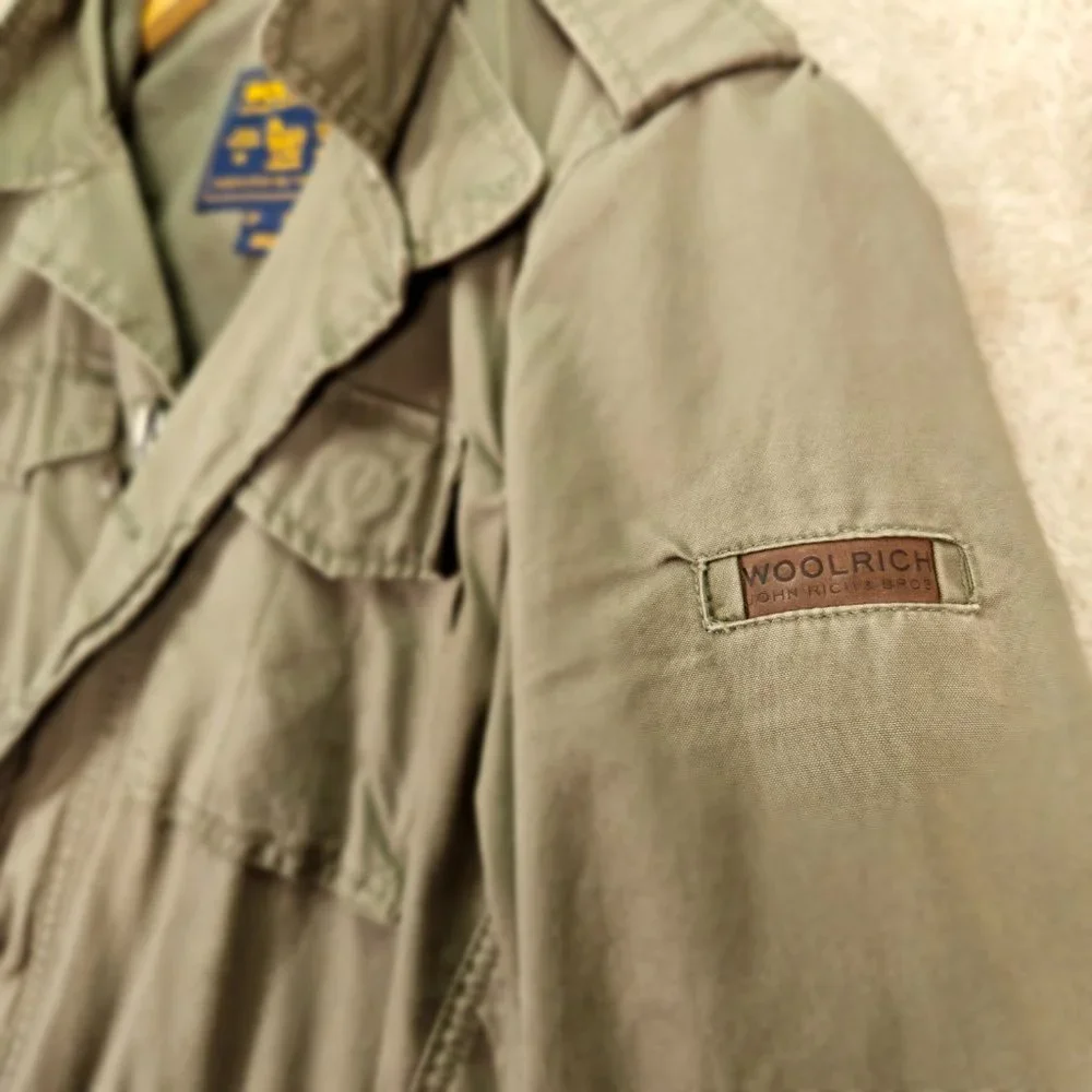 Woolrich Field Military Jacket Mens Sz M Green Buttons Long Sleeve Cargo Pockets - Picture 12 of 16